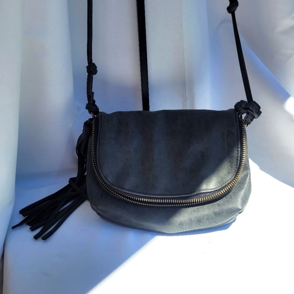Grey fold over Crosbody bag